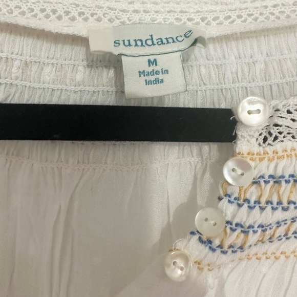 Sundance linen blend boho white blouse bell sleeves embroidery size medium - Picture 3 of 5
